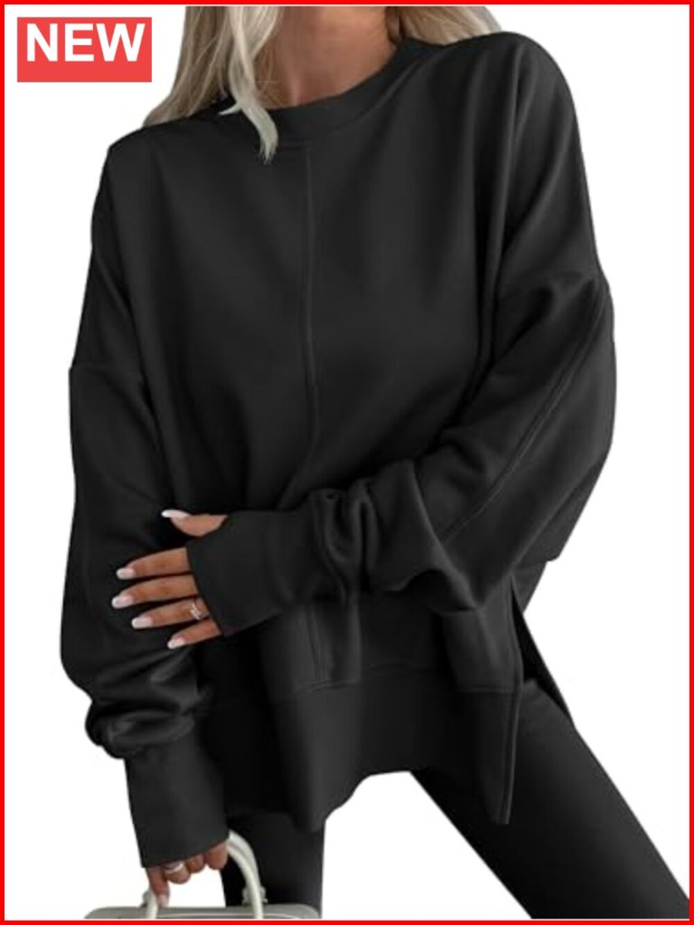 Oversized Sweatshirt with Thumbhole Pullover Casual Fall Outfit